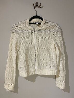 Jules & Leopold Cream Crochet Zip-Front Cardigan